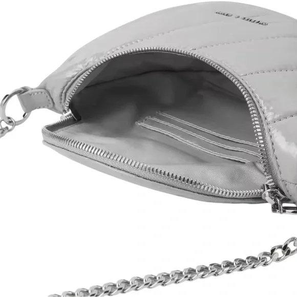 Nwot Charles & Keith Silver & light gray Crossbody Bag chain & leather straps - Picture 6 of 16